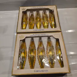 The Imperial Collection Gold Teardrop Glass Ornaments Sears Box of 5 W. Germany