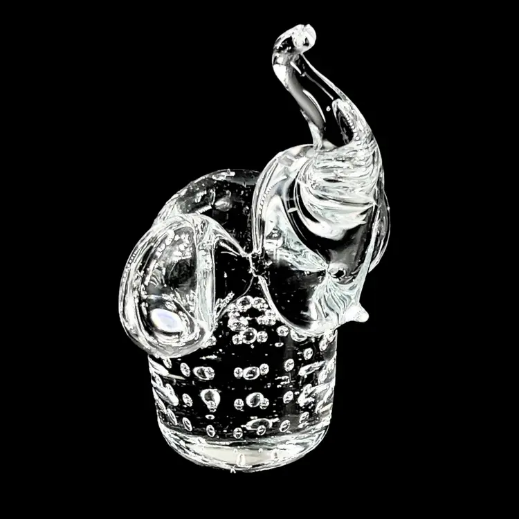 Art Glass Elephant Figurine Paperweight Clear Smooth Bottom