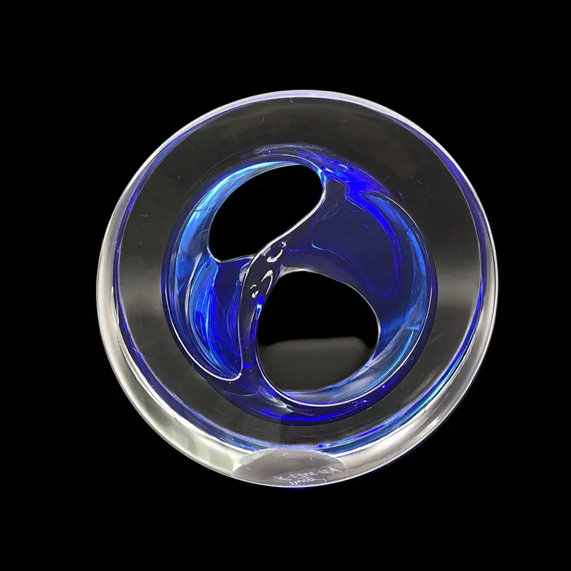 Teign Valley Glass Twist Paperweight Blue Clear Signed "Twist" R. Glass TVG