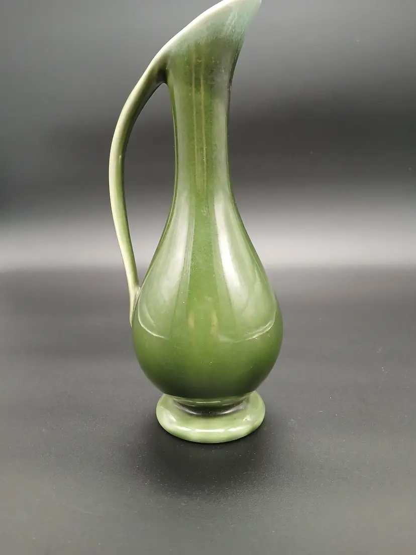 Vintage Dalton Pottery USA Footed Ewer Pitcher Vase Green Drip Glaze 8 1/2"