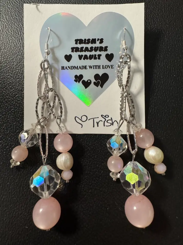 Handmade With Love Pink Genuine Pearl & Silver Tone Earrings