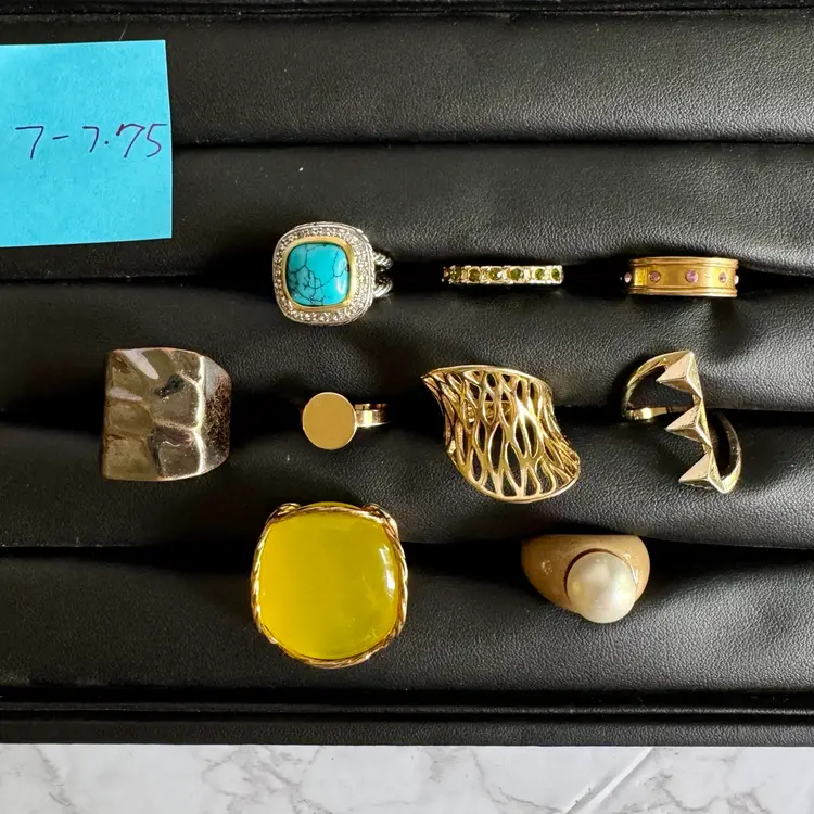 Lot of 9 Rings - Sizes 7-7.75 Gold Tone
