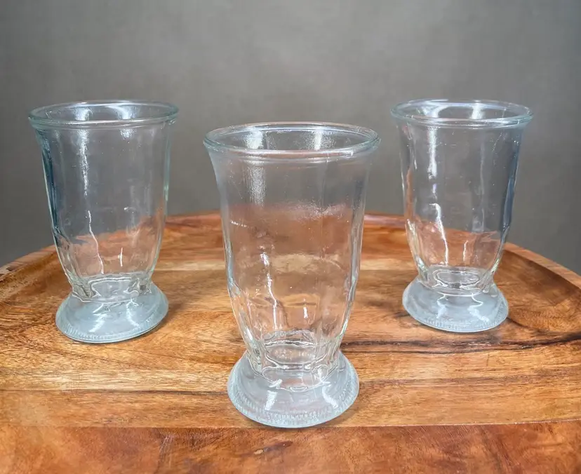 Vintage Jelly Jar Juice Glasses Clear Glass Footed Paneled Bottom 3.75"