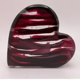 Made by Me! Fused Glass Vertical 5" Heart "Paperweight" Cranberry Red Handcrafted Studio