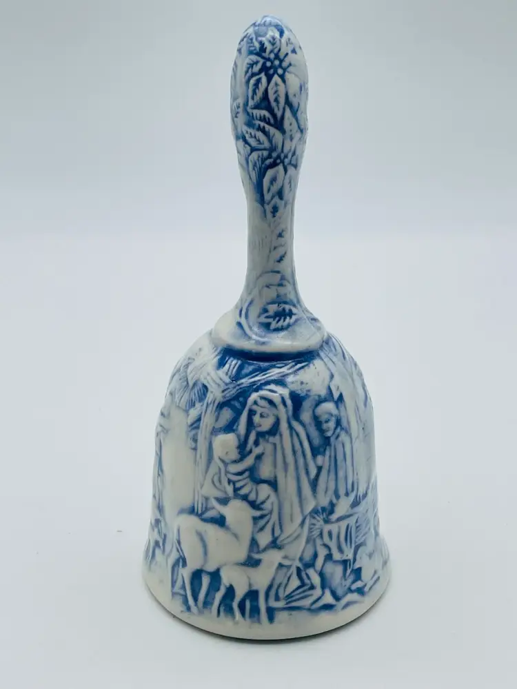 Ceramic hand painted nativity scene bell