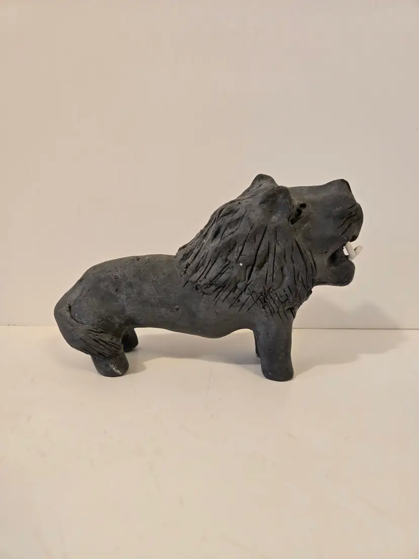 Handmade Black Clay Lion Figure