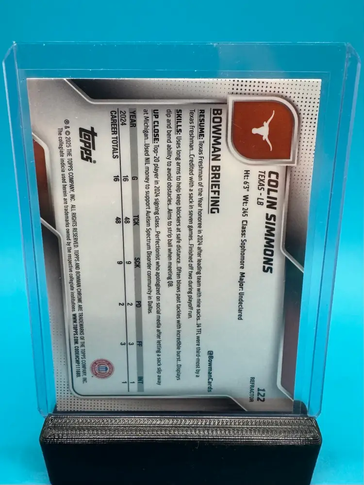Colin Simmons 1st Bowman Chrome U Refractor Texas Longhorns