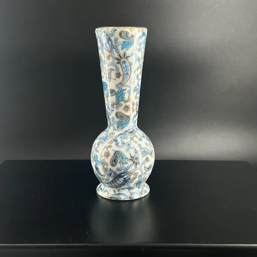 Vintage Bud Vase "Blue Paisley" Pattern, Lefton China Co. Japan 1950s - 1960s