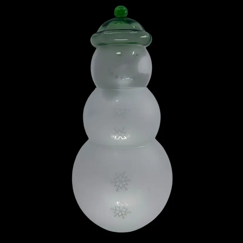 Princess House Snowman Candy Dish Jar, 4 Piece PH 6138 With Green Hat 13”T