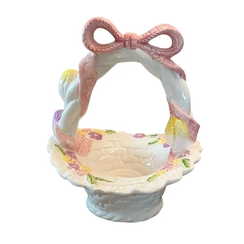 Vintage Ceramic Easter Basket Hand Painted Now And Florals 9β X 8β