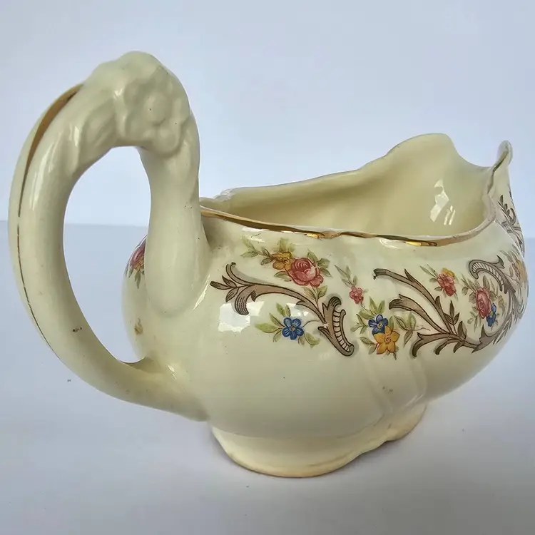 Vintage Floral Gravy Dish w/Gold Trim