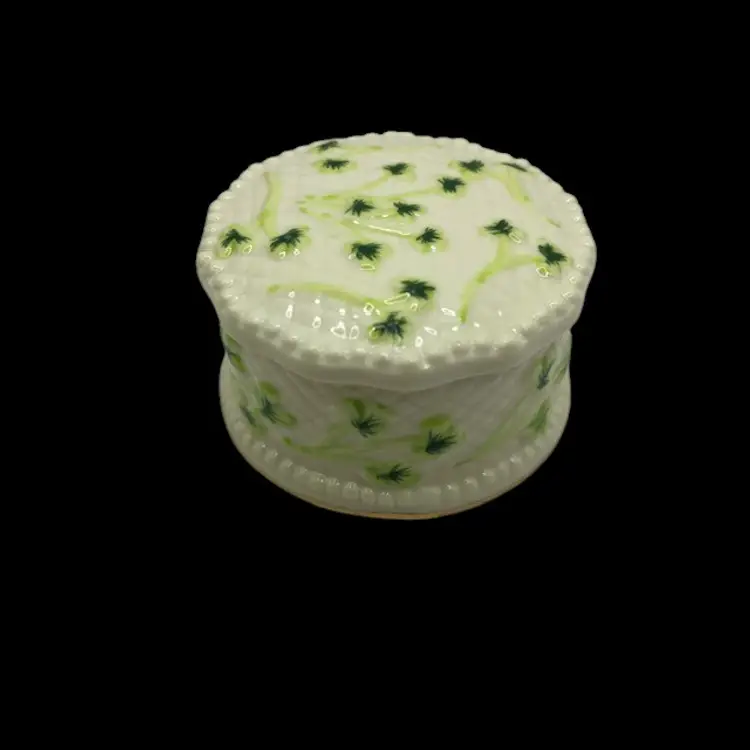 Miniature Shamrock Ceramic Trinket Box - Hand Painted 1.25" tall x 2.5" dia