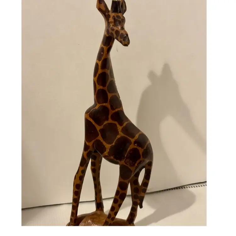 Hand Carved Wood Giraffe Figurine 12”
