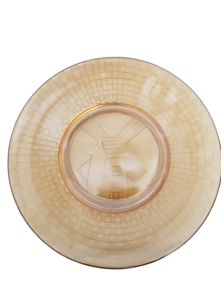 Vintage Hazel Atlas Marigold Carnival Glass Windmill & Checkerboard Plate