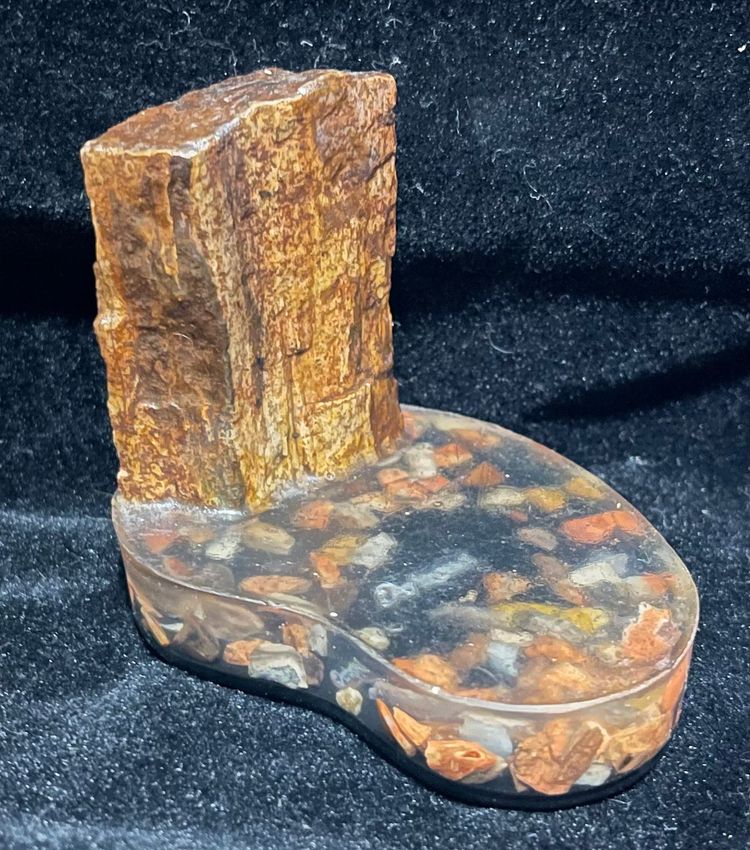 Vtg Fossil Wood Arizona Epoxy Resin Pebble Stone Paper Weight Tourist Gift Shop