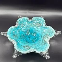 Murano Art Glass Blue Silver Snowflake Bowl