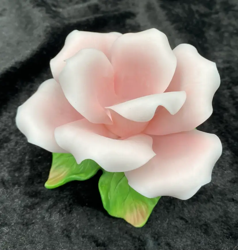 Vintage Capodimonte Porcelain Pink Rose Candle Stick Holder, Soft Pink, Marked