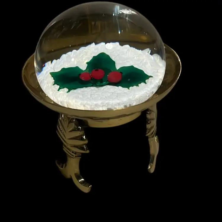 Vintage Christmas Paperweight With Stand Measures All Over 4 1/2 Inches Tall