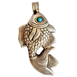 Vintage/Antique Sterling Silver Tibetan Fish Pendant with Turquoise Eye - Amulet
