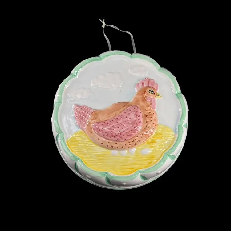 Vintage Wall Hanging Chicken Farmhouse Mold Hand Painted Designed by Andrea West for Sigma Country Cottage Core