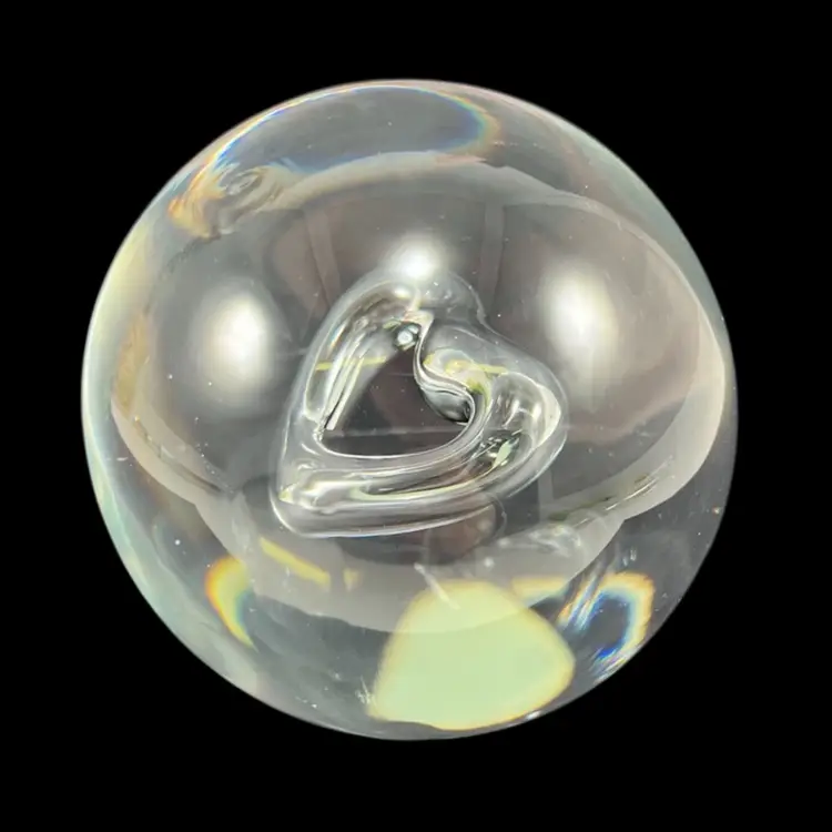 Swedish Floating Heart Art Glass Paperweight, Made In Sweden Suspended Bubble Heart Glass Paperweight, Clear Heart Glass Paperweight