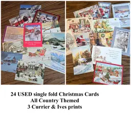 Vintage-1980-90s-24 Used Christmas cards- Country Theme - Crafts Scrapbook Decor