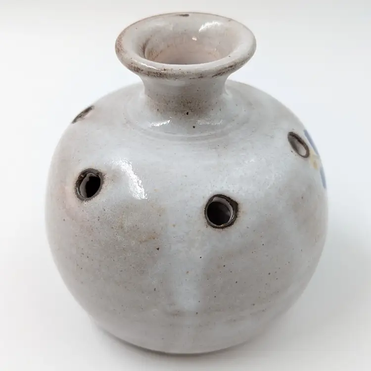 French Pique Fleurs Flower Frog Bud Vase Redware Studio Pottery