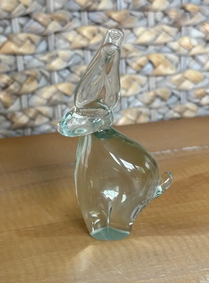 Vintage Bunny Rabbit Clear Art Glass Figurine Paperweight