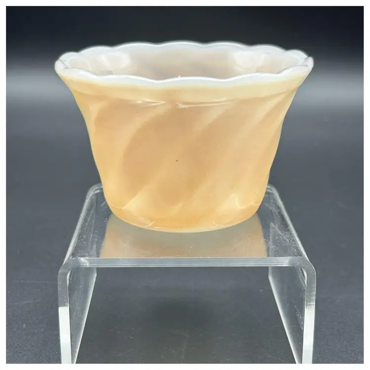 Vintage Fire King Peach Luster Small Bowl Dessert Custard Cups Scalloped Edge