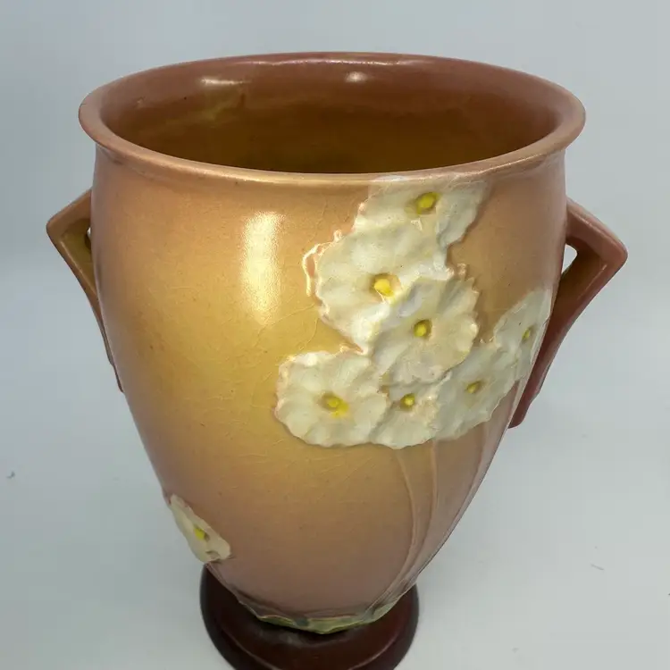 Roseville Primrose Brown 1936 Vintage Art Deco Pottery Ceramic Vase