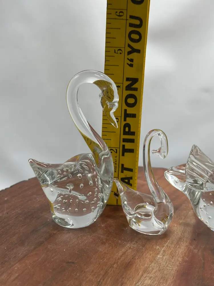 Glass Swan Collection Lot Of 3 Paperweights
