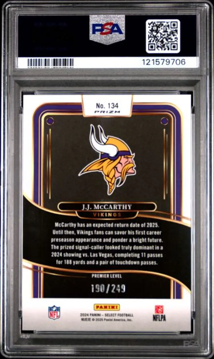 JJ McCarthy 2024 Select Tri-Color Prizm /249 #134 PSA 10