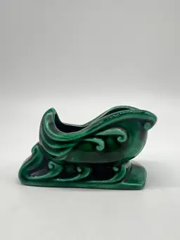 #06 Vintage Mini Green Ceramic Holiday Christmas Sleigh