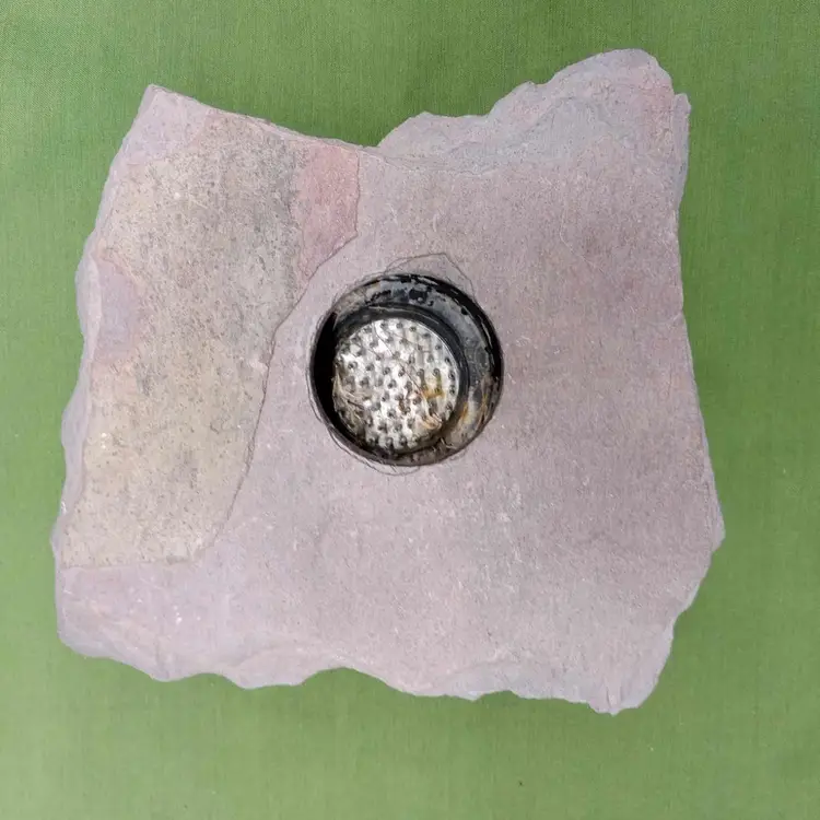 Slate Ikebana vase, metal floral frog, stone