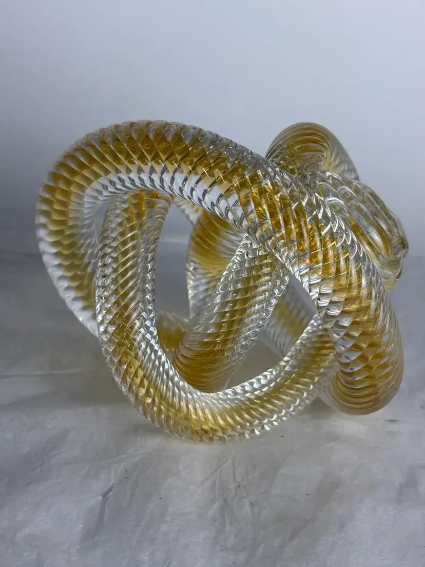 Fusion Z Czech Art Glass Knot Sculpture Amber Signed 5”