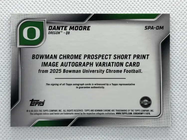 Dante Moore 2025 Bowman Chrome University Variations Autographs Refractors #SPADM 23/25 Oregon Ducks