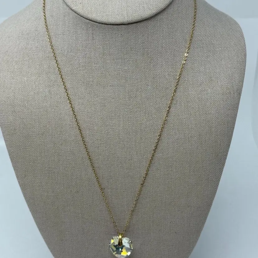 BMNY Allura Swarovski Heart Pendant Necklace Gold Overlay 20” Chain Adjustable