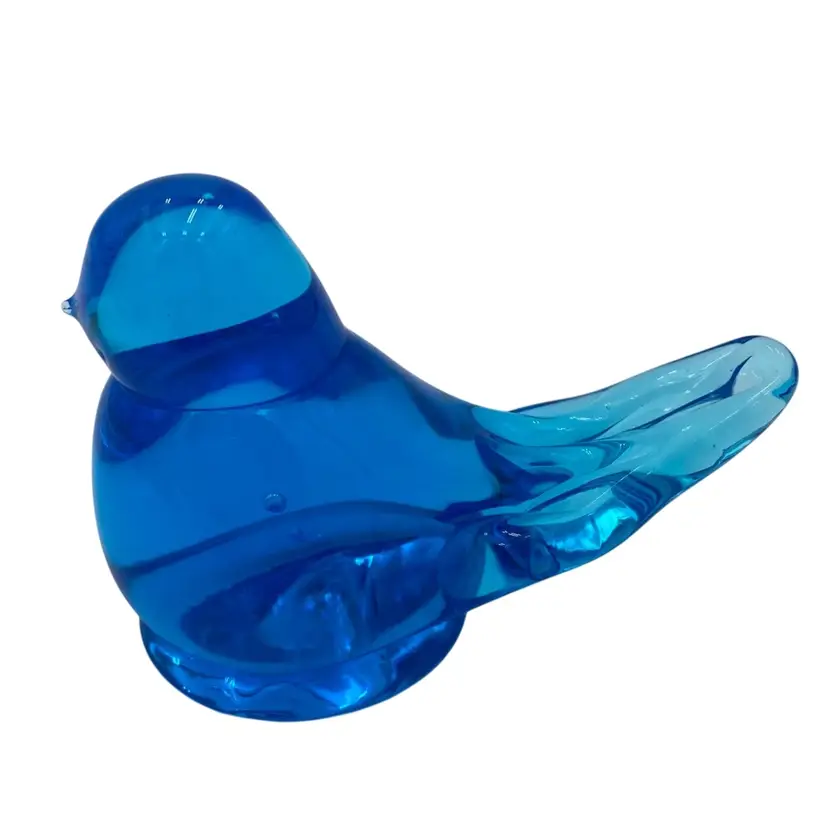 Vintage 1989 Ron Ray Large (3.1”x4.2") Blue Bird of Happiness Art Glass, Signed