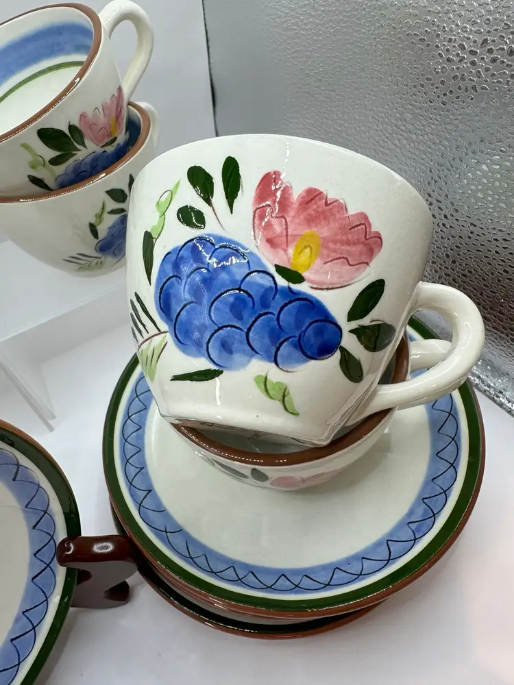 Stangl  - Fruit & Flowers Coffee Cups with Saucers -  Set Of 6