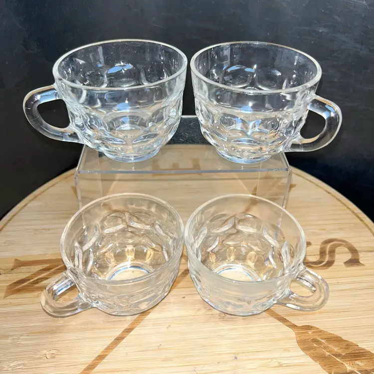 Vintage Federal Glass Yorktown Thumbprint Patter Punch/Coffee Cups-Set Of 4