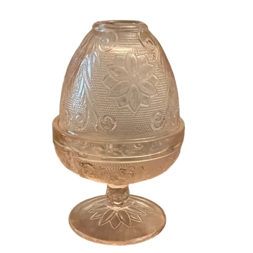 Vintage Indiana Glass Tiara Peach/Pink Sandwich 2-piece Fairy Lamp Candle Holder 6” X 3 1/2”