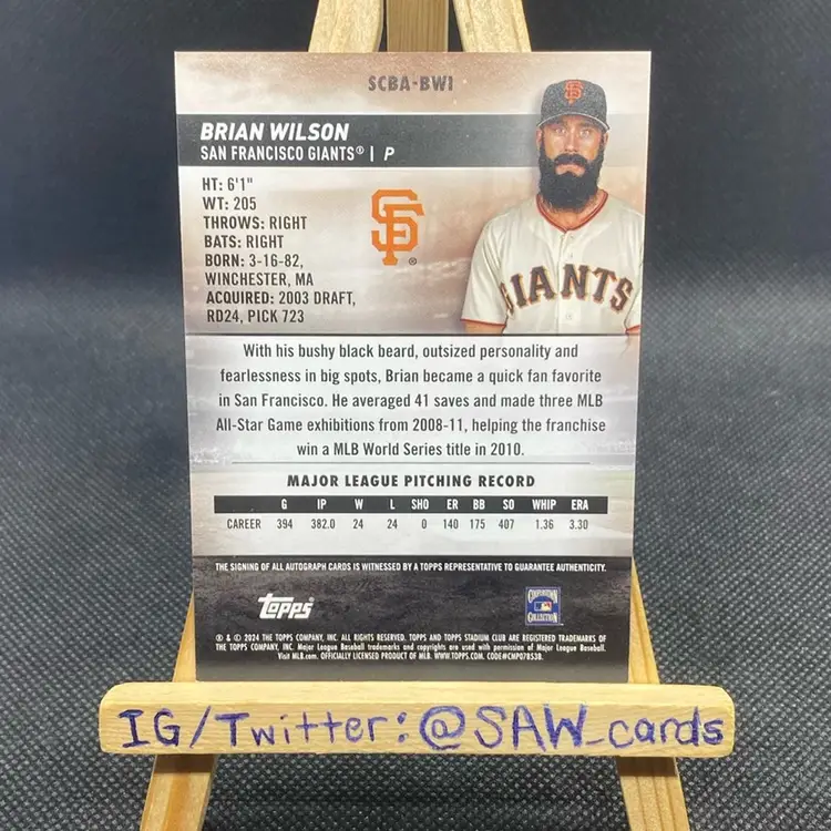 Brian Wilson 2024 Topps Stadium Club Auto San Francisco 49ers