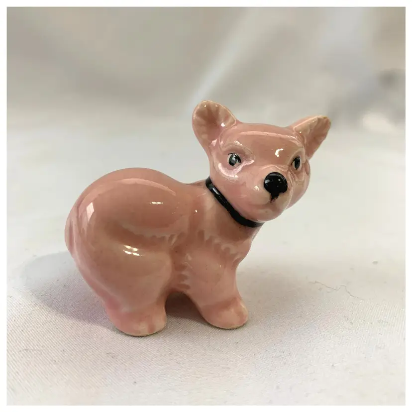 Vintage Pink Puppy Dog Figurine MCM Kitsch Cottage Core Granny Miniature
