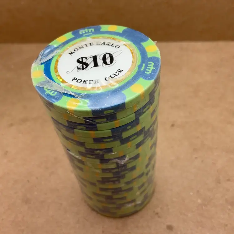 POW4 (25) $10.00 Monte Carlo Poker Chips NIB