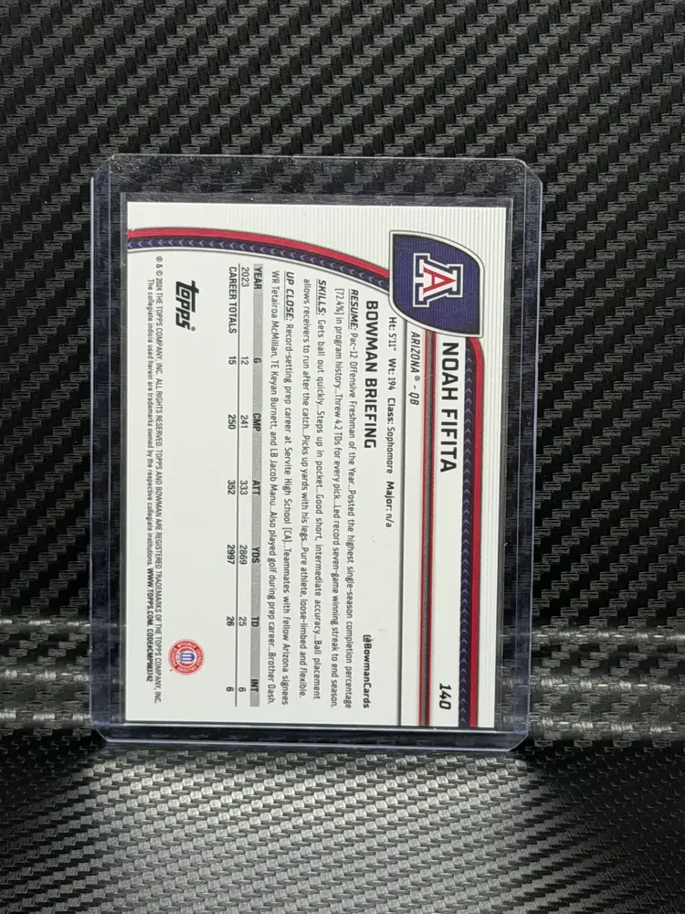 2024 Bowman Chrome U Gold Refractor /50 Noah Fifita Arizona Wildcats