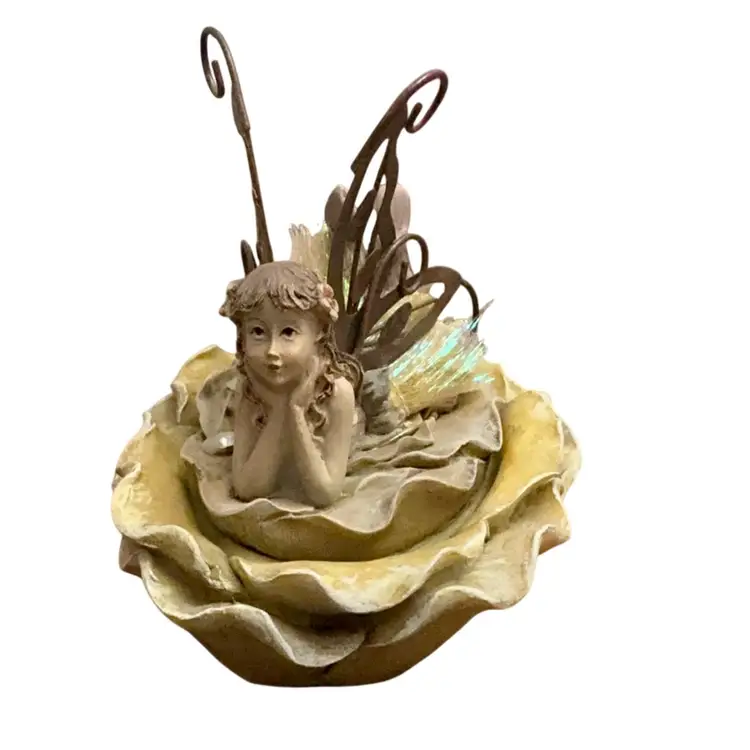 Daydreaming Fairy On A Rose Trinket Box 4 1/2” X 5” X 4”