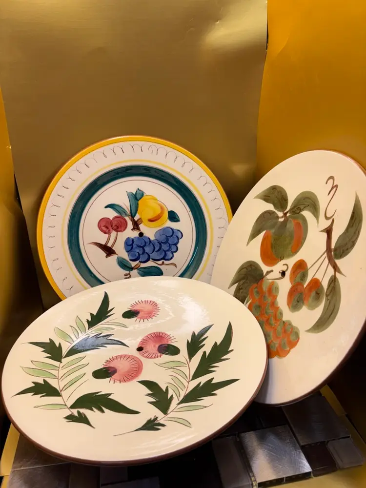 Vintage Set Of 3 Stangle 10” Tidbit Trays Fruit Dandelion Patterns