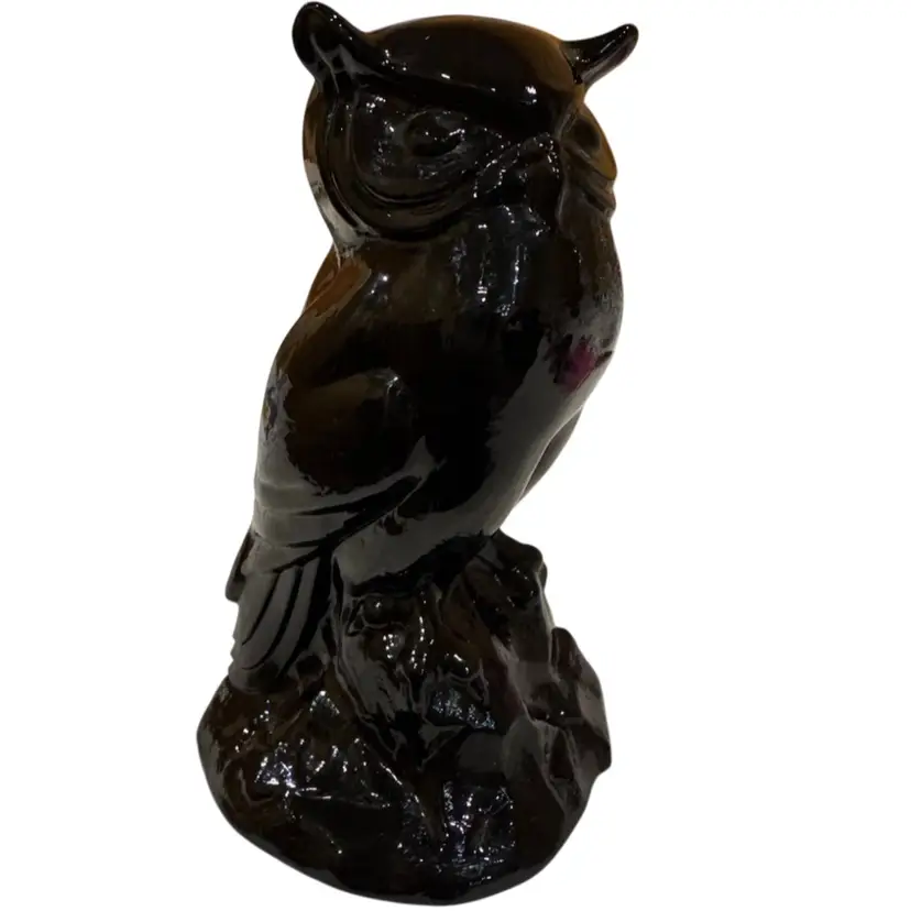 Fenton Black Glass Owl Figurine Perched - 5.5”
