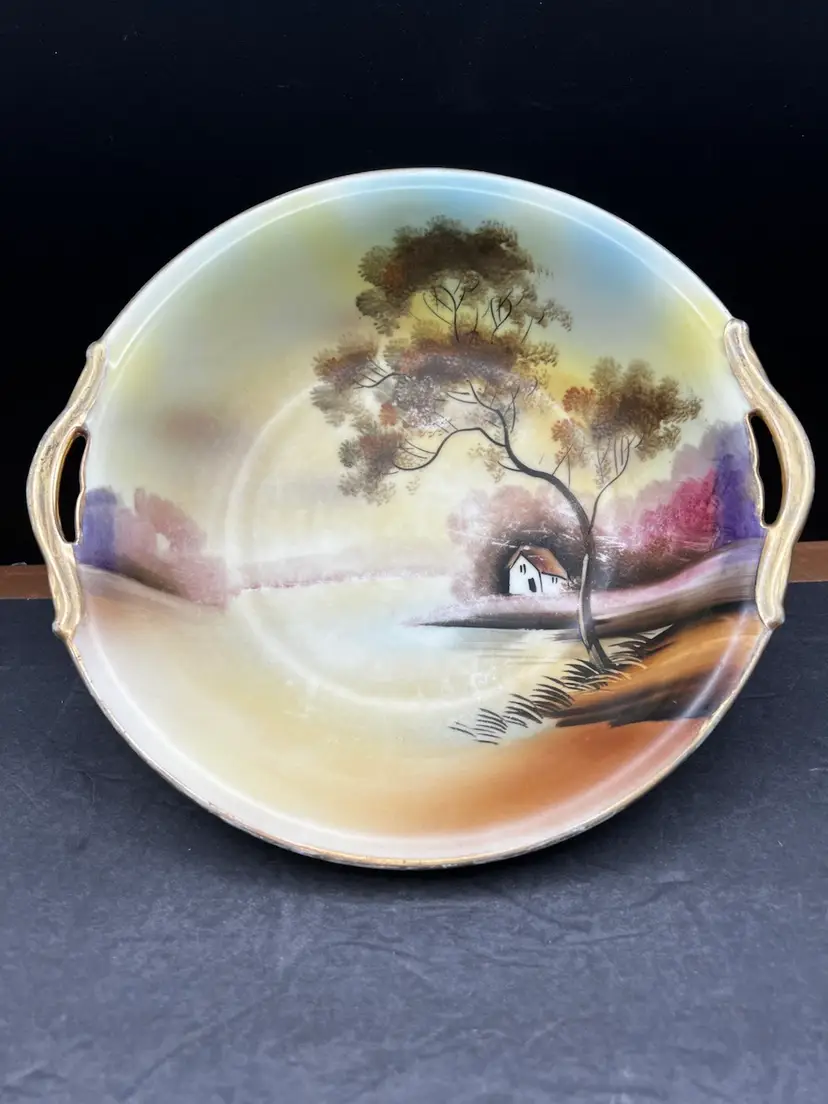 #915B Vintage Noritake Hand Painted Double Handled Fruit Bowl/Compote