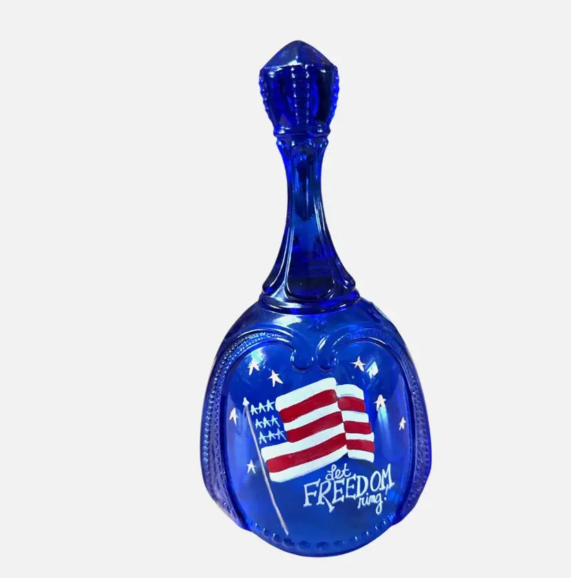Fenton Cobalt Blue Bell Let Freedom Ring Stars & Stripes 2001 Signed Pam Fleak